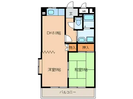 グランハイツ大志(2DK/2階)の間取り写真