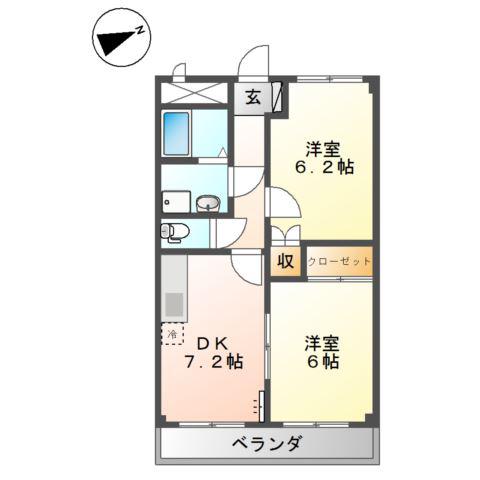 ミレニアム・ハイム1号館(2DK/1階)の間取り写真