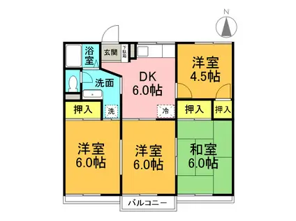 陰山ハイツA棟(4DK/1階)の間取り写真