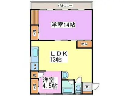 竹田マンション(2LDK/2階)の間取り写真