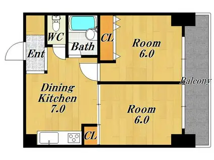 大淀ハイツ(2DK/6階)の間取り写真