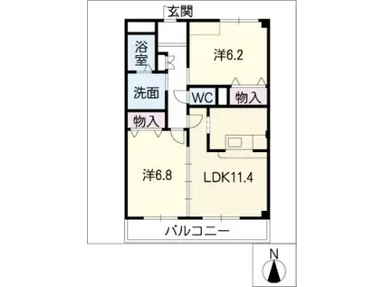 グランドヒルズ神の倉II(2LDK/2階)の間取り写真