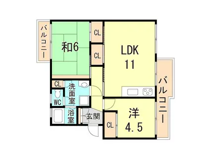 大久保東第四76棟(2LDK/4階)の間取り写真