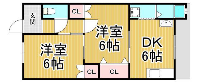 グリーンルーム武庫之荘1号館(2DK/1階)の間取り写真