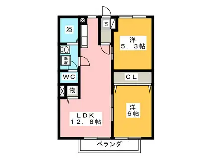 バンブーヒルズ(2LDK/2階)の間取り写真