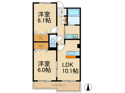 サニーヴィレッジ(2LDK/3階)の間取り写真