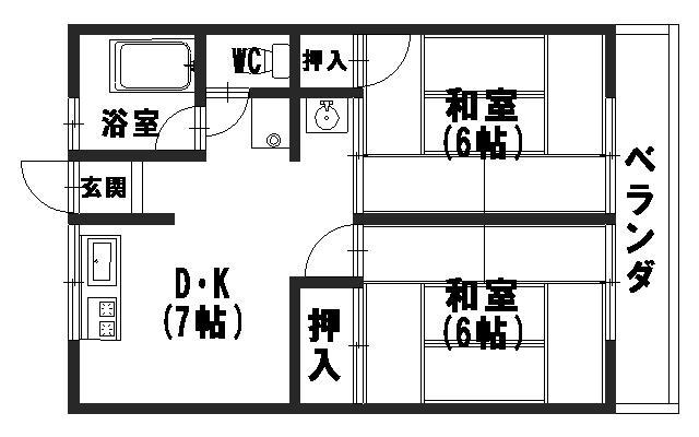 シティハイム物集女(2DK/2階)の間取り写真