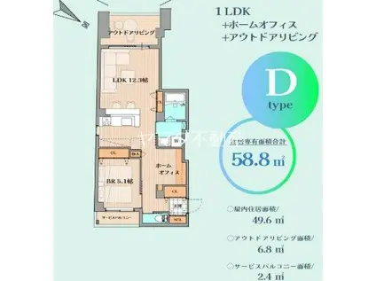 クロスコート前橋広瀬川(1LDK/4階)の間取り写真
