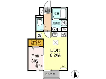 シュペール小原田(1LDK/1階)の間取り写真