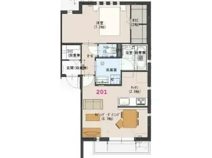 ファルベ(1LDK/2階)の間取り写真