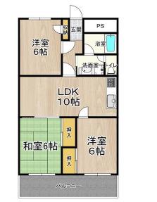 第2マンション寺直(3LDK/6階)の間取り写真