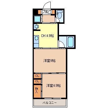 クレスト連坊(2DK/6階)の間取り写真