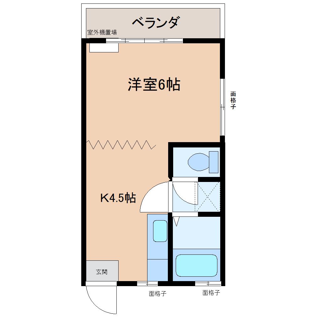 大倉ハイツ(ワンルーム/1階)の間取り写真