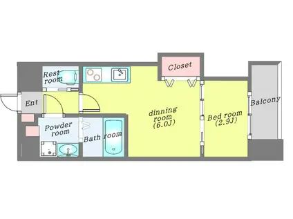 シェルグランデ原町(1DK/11階)の間取り写真