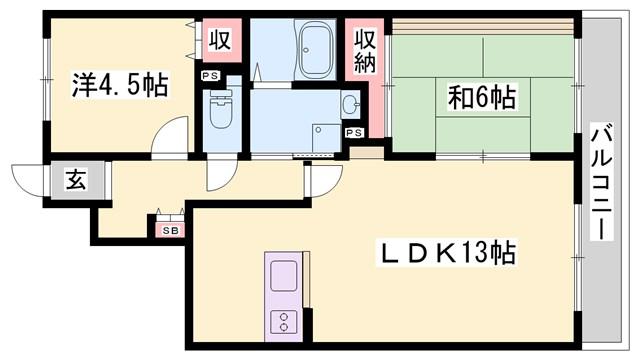 ハピネス北条(2LDK/3階)の間取り写真