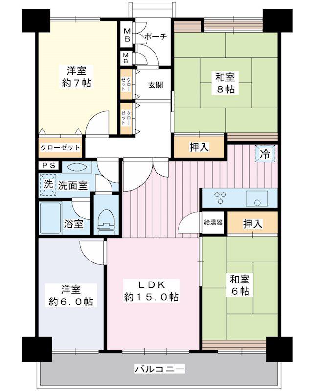 入船東エステート5号棟(4LDK/7階)の間取り写真