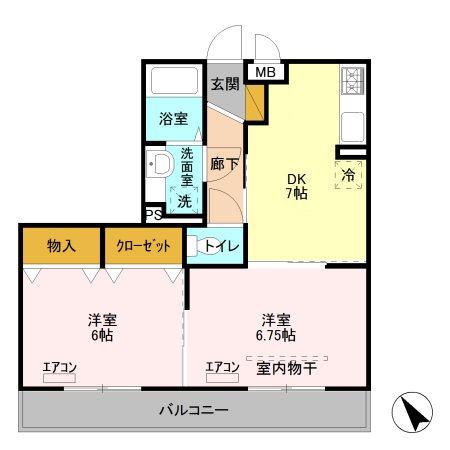 オペラハウス上大島 B(2DK/2階)の間取り写真