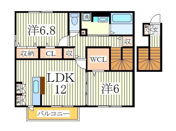 ラ・フルール A(2LDK/2階)の間取り写真