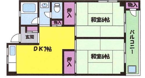 大和スカイハイツ(2DK/6階)の間取り写真