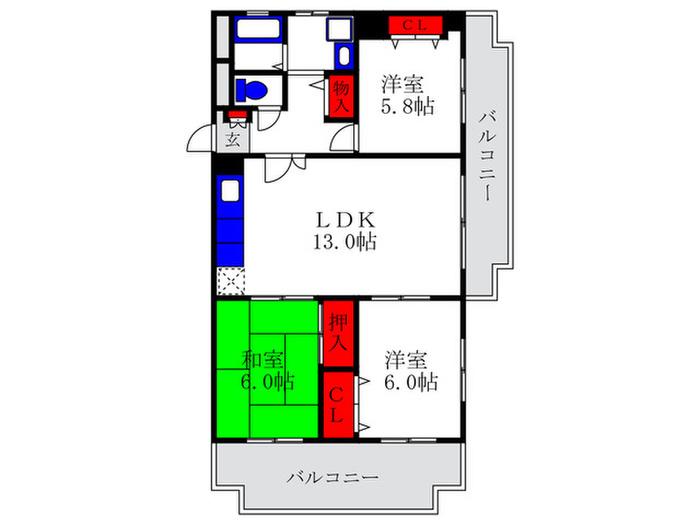サンビラ千歳(3LDK/3階)の間取り写真
