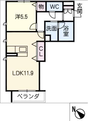 グランシャリオ乙輪(1LDK/3階)の間取り写真