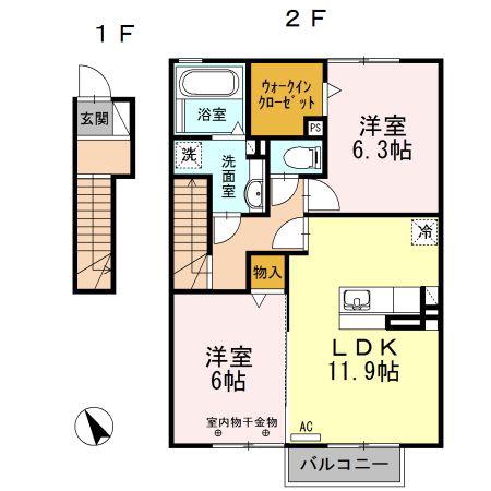 グランソレイユ(2LDK/2階)の間取り写真