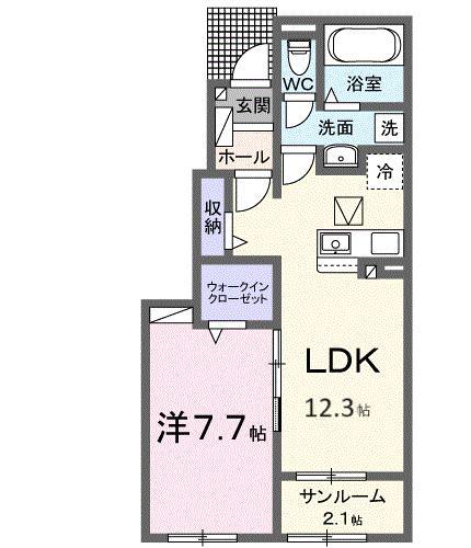 ベルデュール V(1LDK/1階)の間取り写真