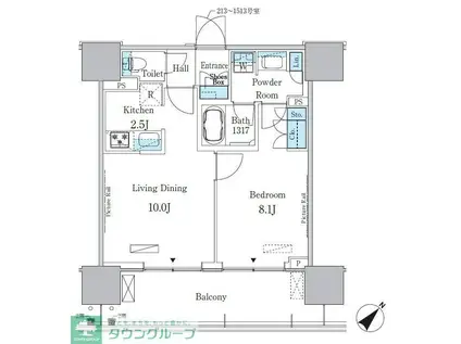 HARUMI FLAG PORT VILLAGE B棟(1LDK/2階)の間取り写真