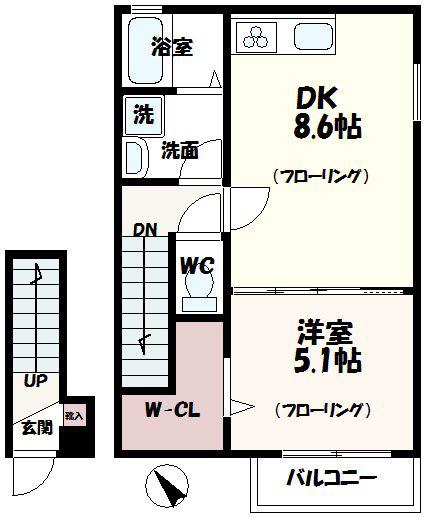 ハイムヤバタ(1DK/2階)の間取り写真