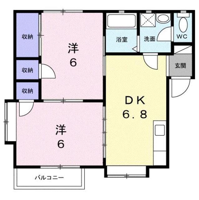 クエストイナバB(2DK/2階)の間取り写真