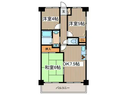 ラフィネ相武台III(3DK/1階)の間取り写真