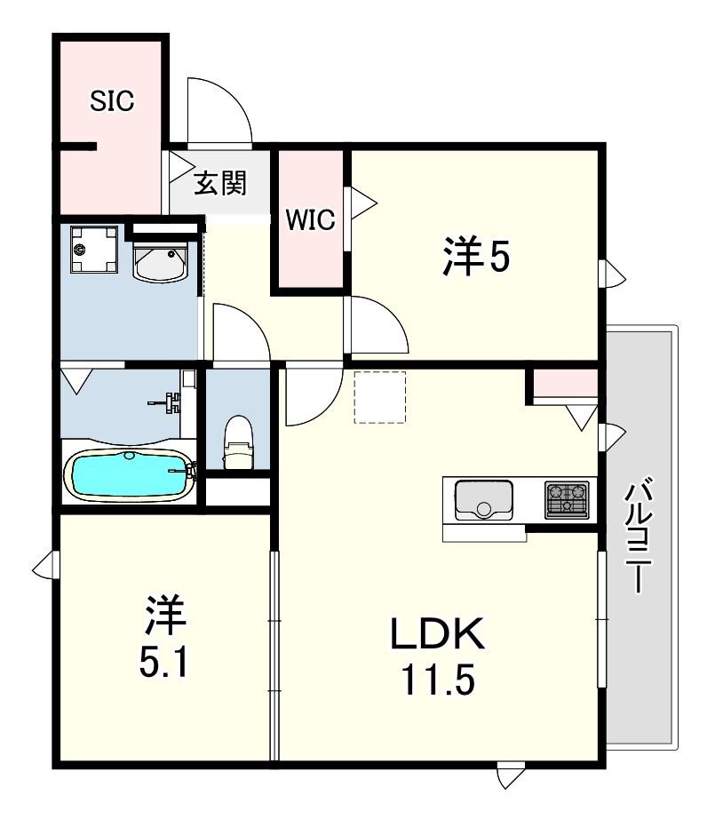 ユアメゾン 富松(2LDK/3階)の間取り写真