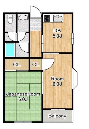 デイルーチェ鶴町(2DK/4階)の間取り写真