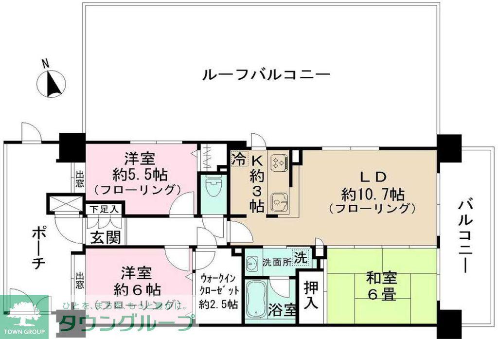 クラウンガーデン武蔵野(3LDK/5階)の間取り写真