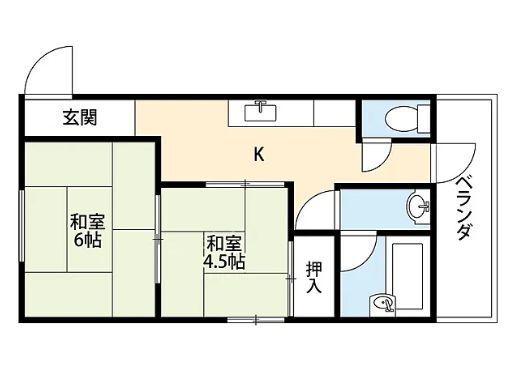 桃園マンション(2K/2階)の間取り写真