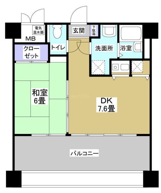 ブライティ助信(1DK/6階)の間取り写真
