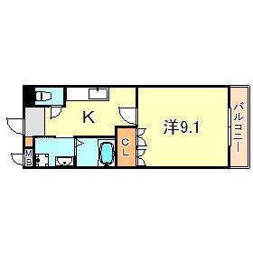 アルコバレーノ白水(1K/2階)の間取り写真