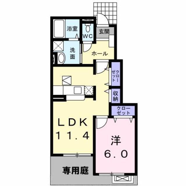 ルネサンスB(1LDK/1階)の間取り写真