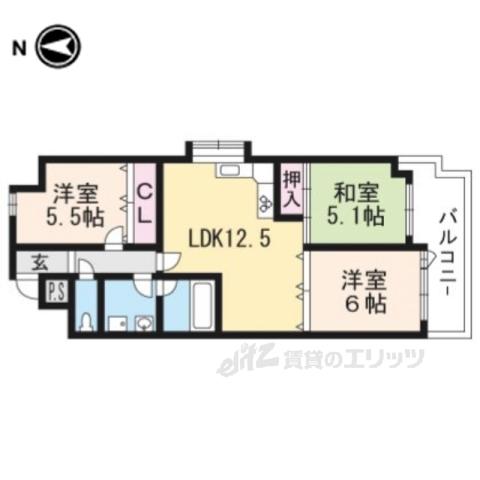 フロイデン北大路(3LDK/3階)の間取り写真