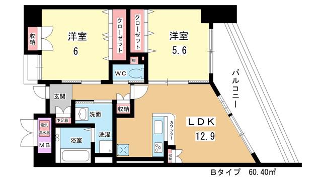 シェーンブルン羽鷹(2LDK/5階)の間取り写真