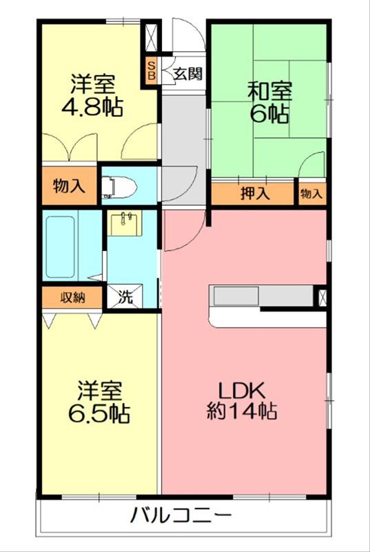 フラット大観(3LDK/4階)の間取り写真