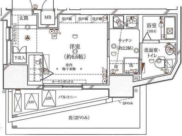 ガリシアレジデンス広尾(1K/5階)の間取り写真