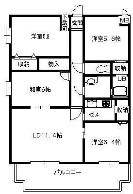 ディアコート(4LDK/1階)の間取り写真