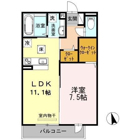 セントラルコート昭島(1LDK/1階)の間取り写真