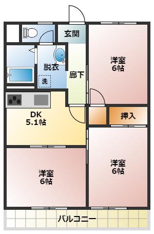 リバージュ富士見ヶ丘(3DK/2階)の間取り写真