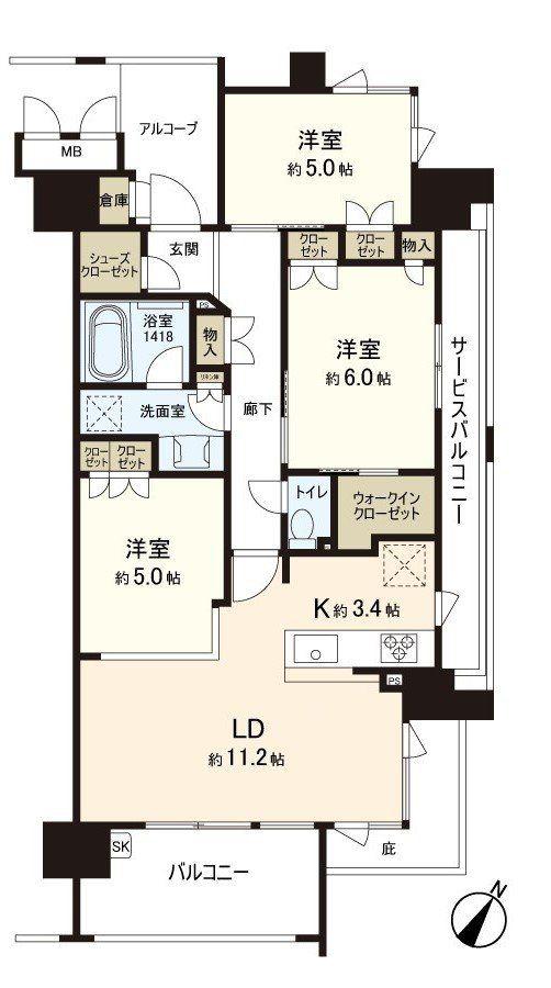 ブランシエラ広島(3LDK/9階)の間取り写真