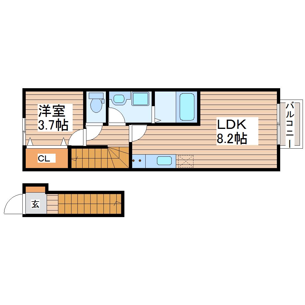 BLUTO台原(1LDK/2階)の間取り写真