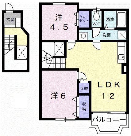 サンシャインヒルズ(2LDK/2階)の間取り写真