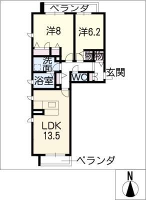 ニッケノーブルハイツ一宮 B棟(2LDK/2階)の間取り写真