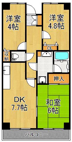 新川崎ロイヤルパレス(3DK/6階)の間取り写真